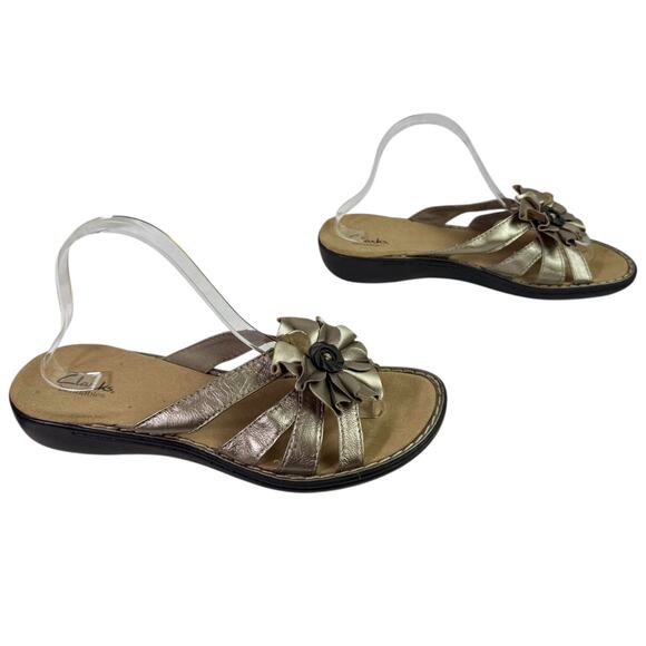 Clarks Bendables Women's 9M Silver Leather Lena Adore Slide On Sandals Flower - Picture 3 of 10